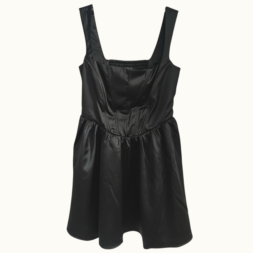 Wild Fable Satin Mini Dress Womens Medium Black Corset Sleeveless Party